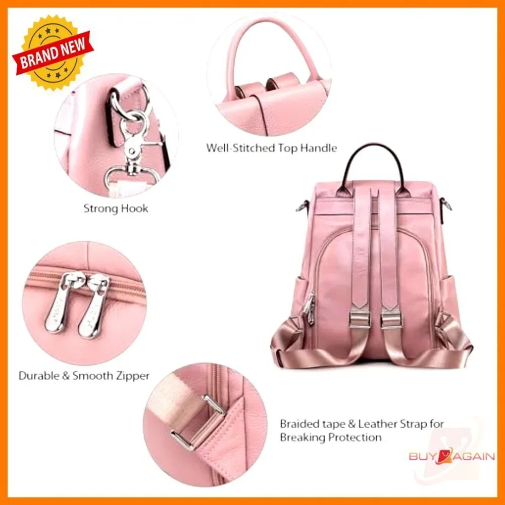 Leather Backpack Purse Anti-Theft Rucksack Medium Women's Shoulder Bag